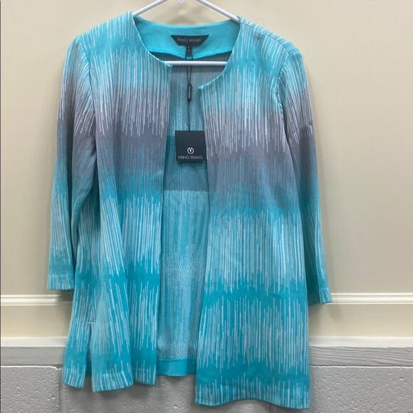 Ming Wang Jackets & Blazers - Ming Wang women’s L NWT Teal and white Knit jacket